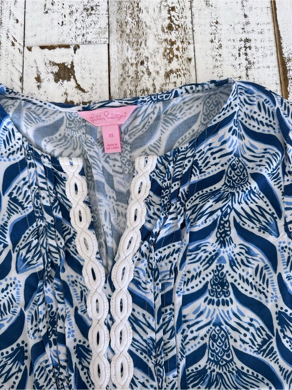 Lilly Pulitzer - Hollee Swim Coverup Tunic - Blue and White with Crochet trim